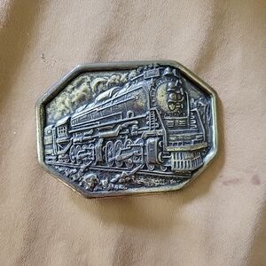 Vintage Brass Avon Train Locomotive Railroad Steam Engine Belt Buckle
